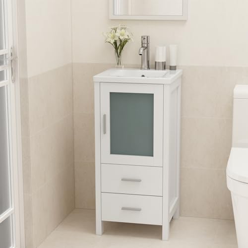 16" Single Sink Bathroom Vanity with Faucet and Drain (White) J112319