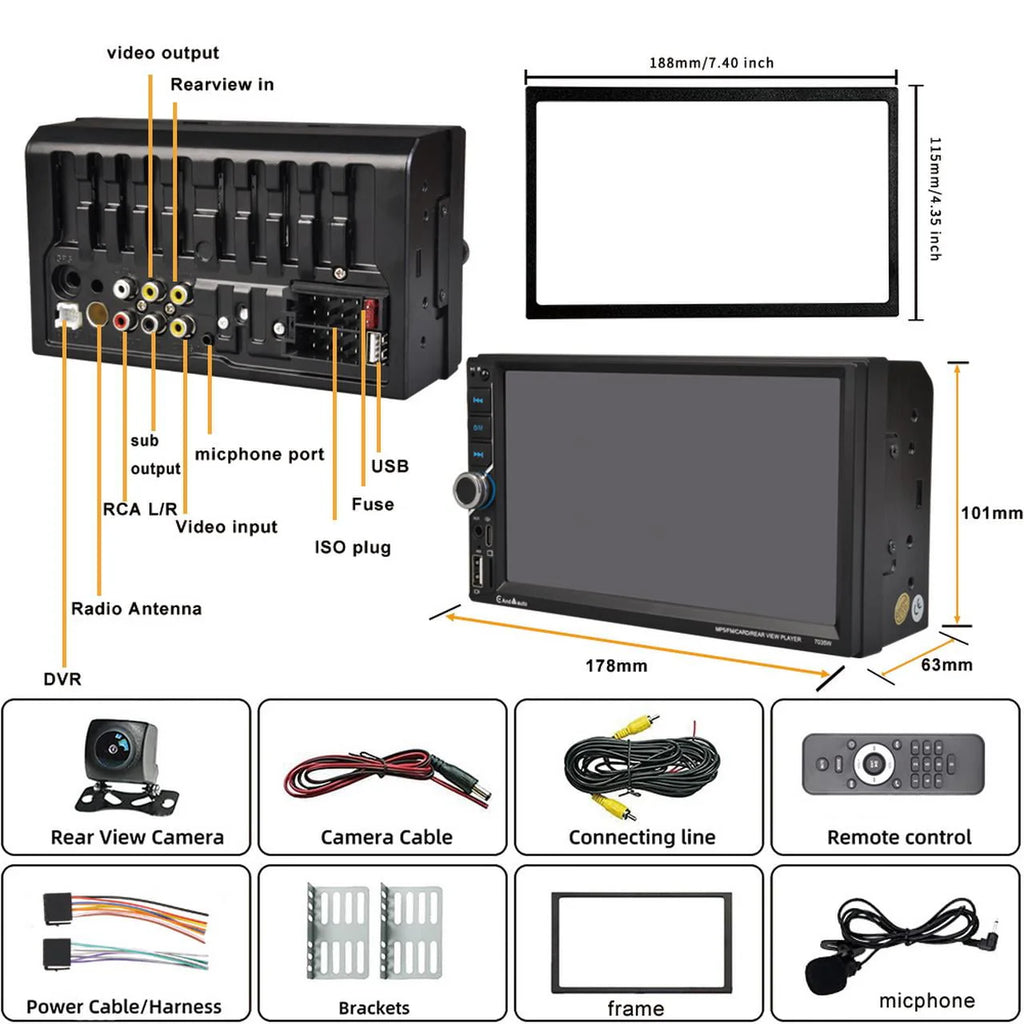 Wireless Double Din Car Stereo 7 Touchscreen J29144