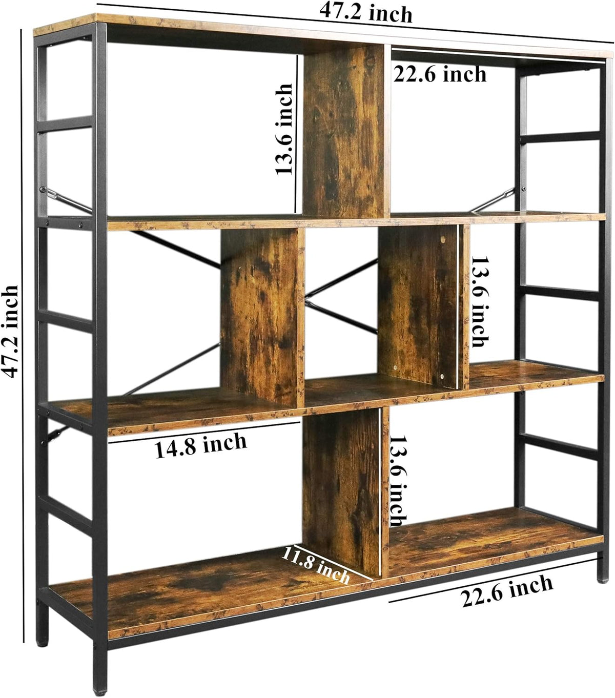 Rustic Brown 3-Tier Bookcase with Open Storage Shelves E630