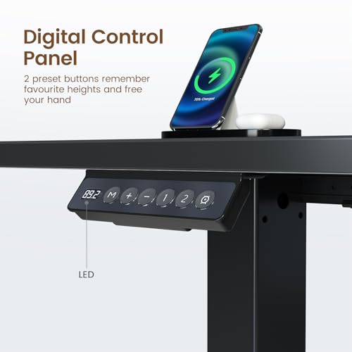Black Electric Height Adjustable L Shaped Desk with LED Light and Power Outlet D253757
