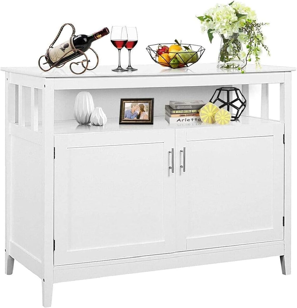 Espresso Kitchen Storage Sideboard Buffet Cabinet with Open Shelf H47172