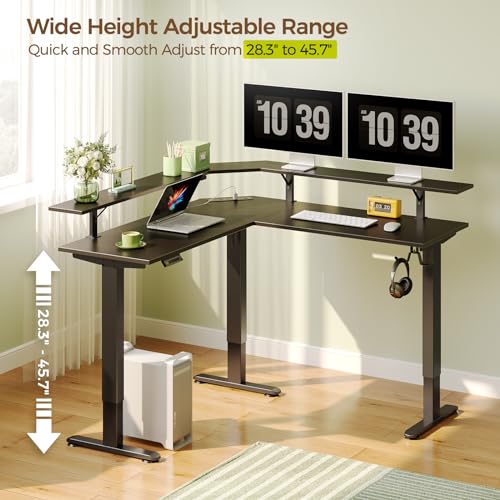 Black Electric Height Adjustable L Shaped Desk with LED Light and Power Outlet D253757