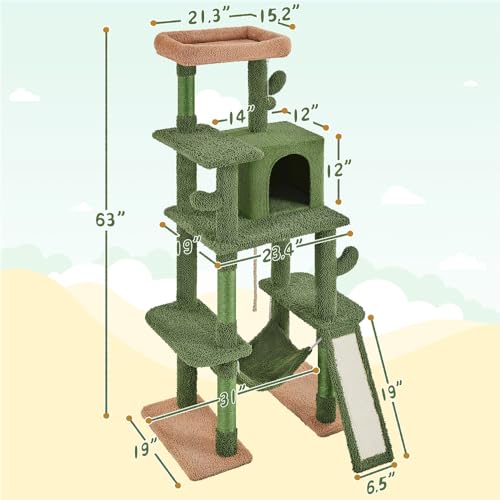 63" H Multi-Level Cat Tree with Sisal-Covered Scratching Posts & Condo & Hammock G98090