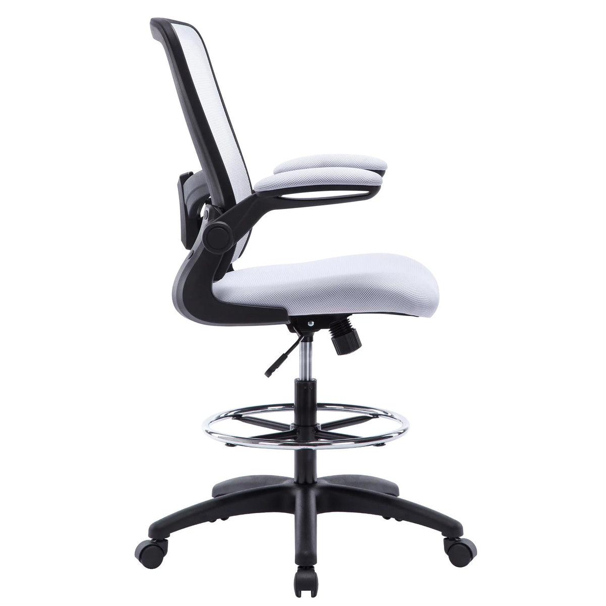 White Ergonomic Mesh Drafting Chair with Foot Ring Q689423
