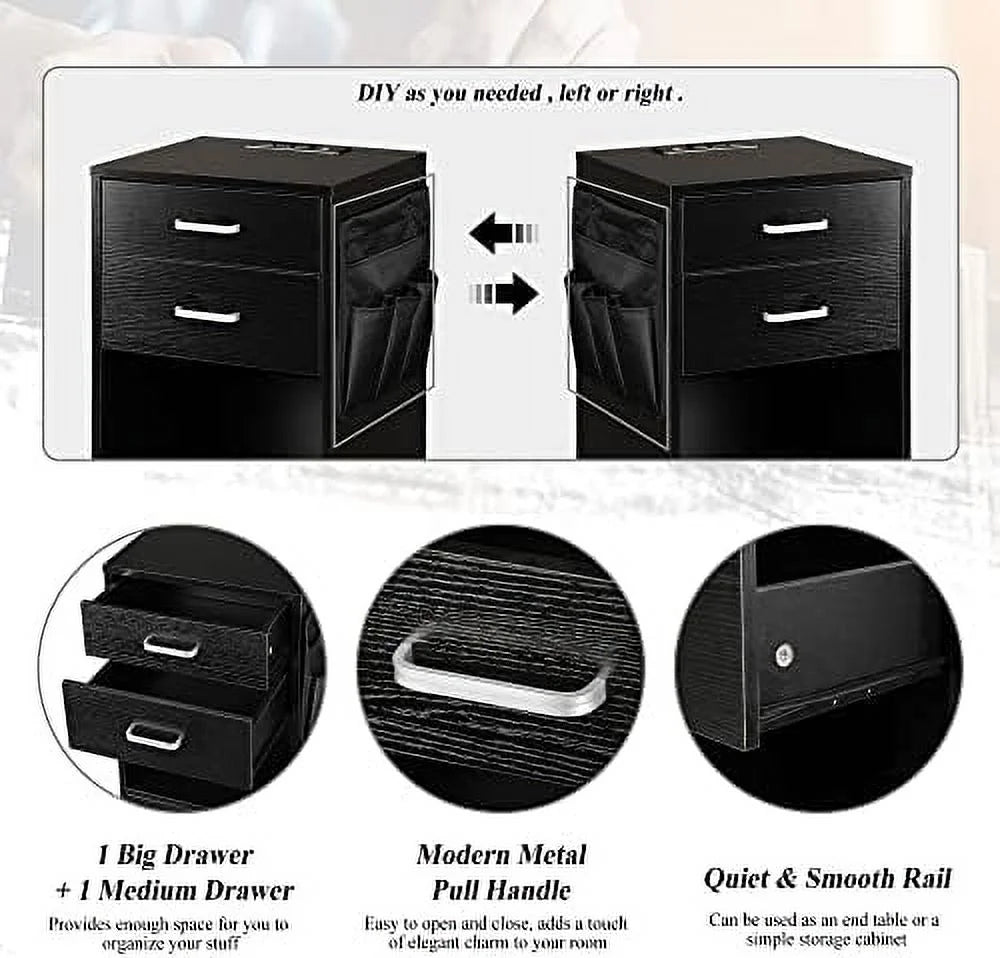 White Nightstand with Charging Station and USB Ports J822