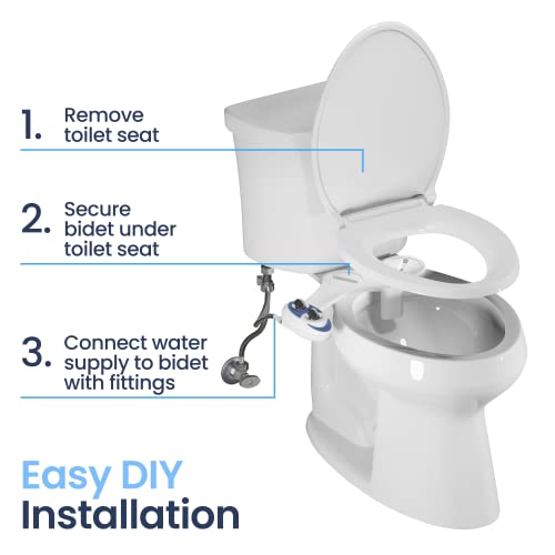 Fresh Water Non-Electric Bidet Attachment for Toilet Seat, Adjustable Water Pressure, Rear Wash (White) J3034