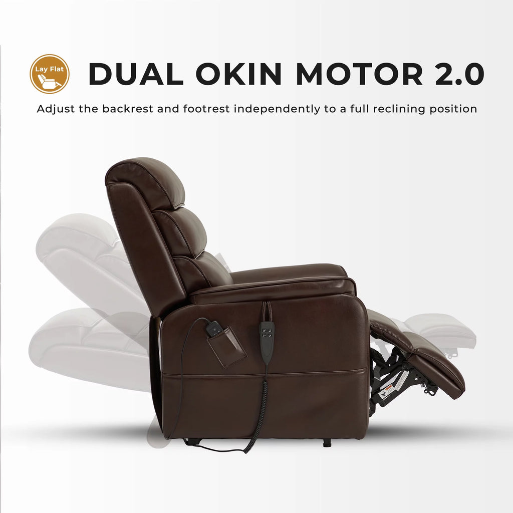 Brown Faux Leather Lift Recliner with Massage Heating M1784