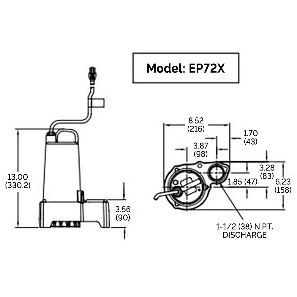 Submersible Effluent Pump, 1/2 hp, 240V, 1 Phase, 20' Cord B9943