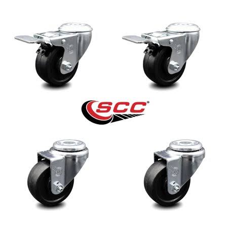Swivel Bolt Caster Set of 4 with 3x22 Wheel, 2 with TTL Brakes I408