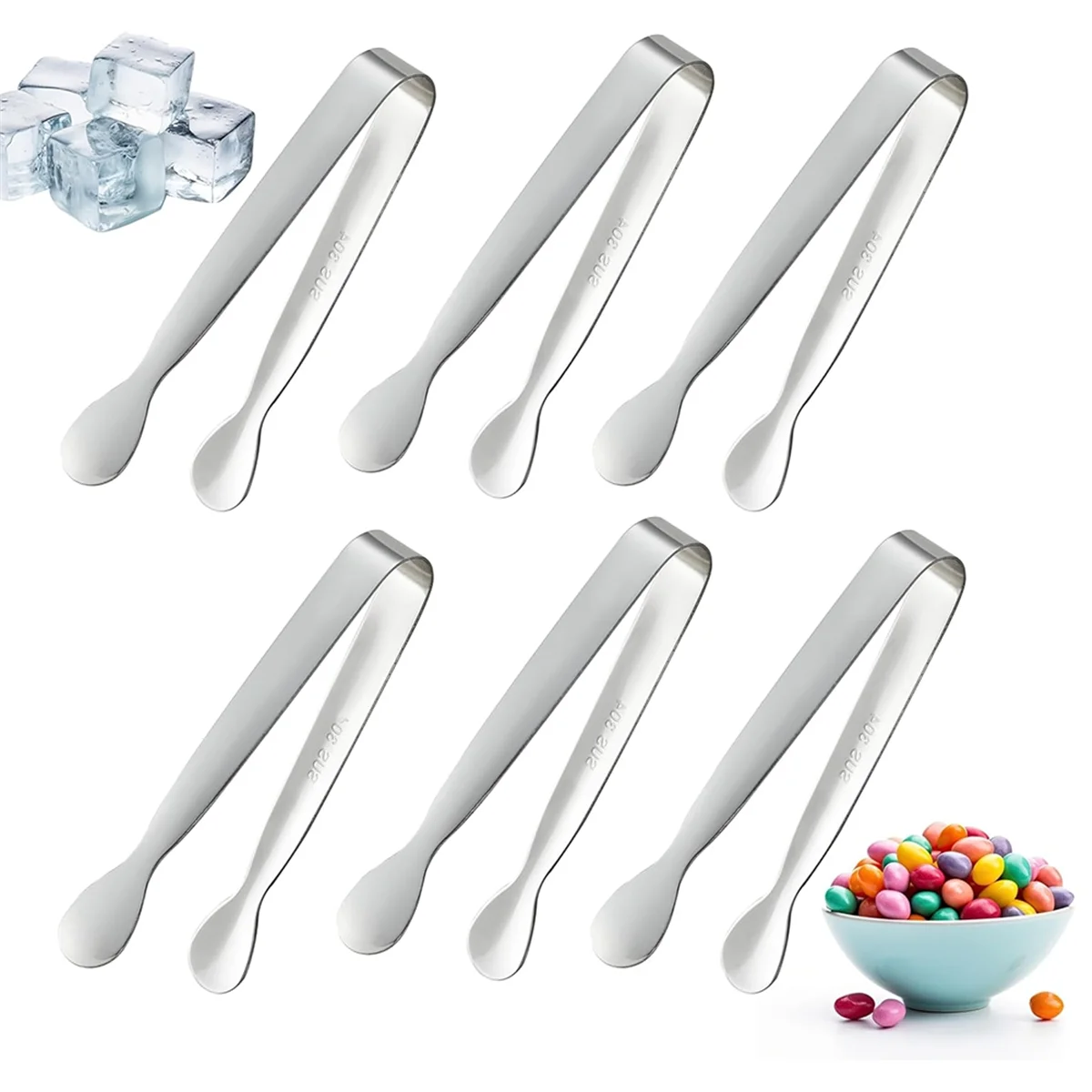 6PCS 4.25Inch Stainless Steel Small Tongs Y8130