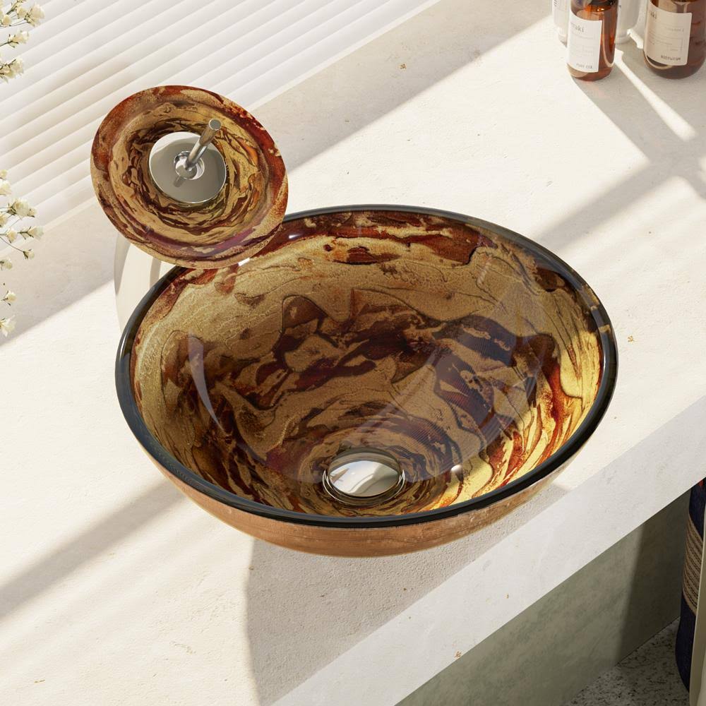 Glass Vessel Sink with Chrome Waterfall Faucet T234