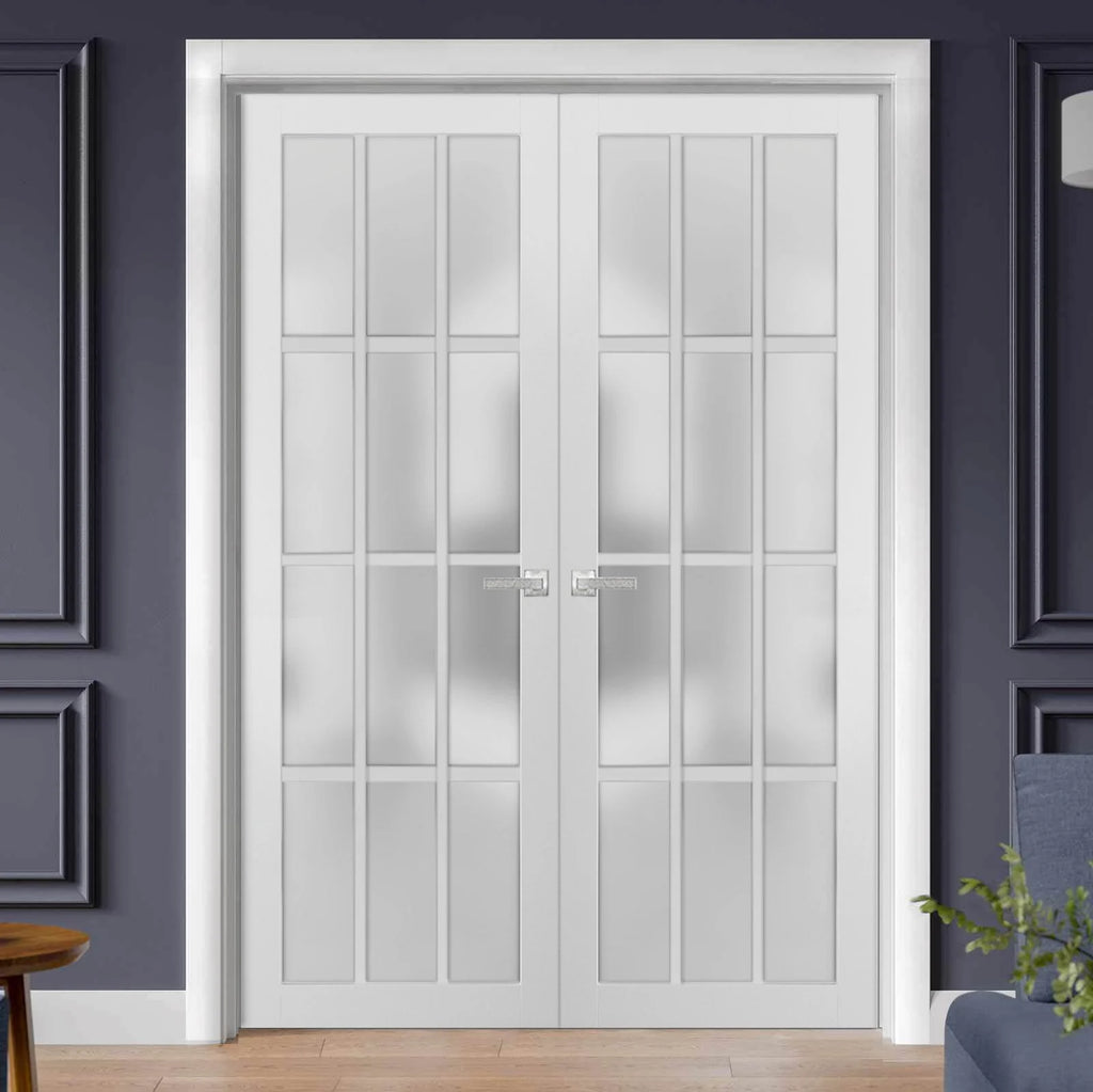 Solid French Double Doors 48 x 80 inches Frosted Glass 12 Lites V613436