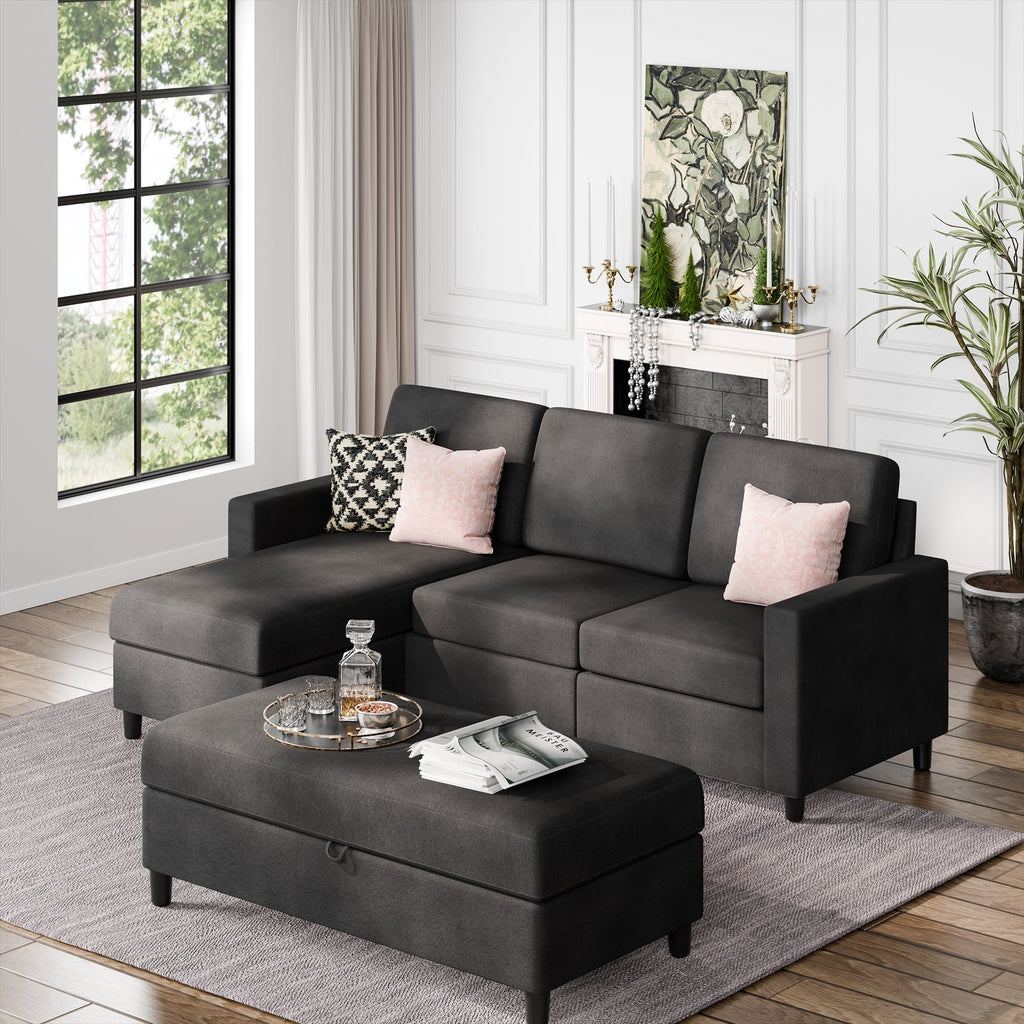 L Shaped 4 Seat Sectional Sofa with Storage Ottoman S37318