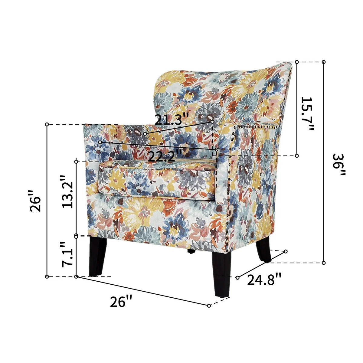 Blue Yellow Brown Floral Polyester Blend Arm Chair G606703
