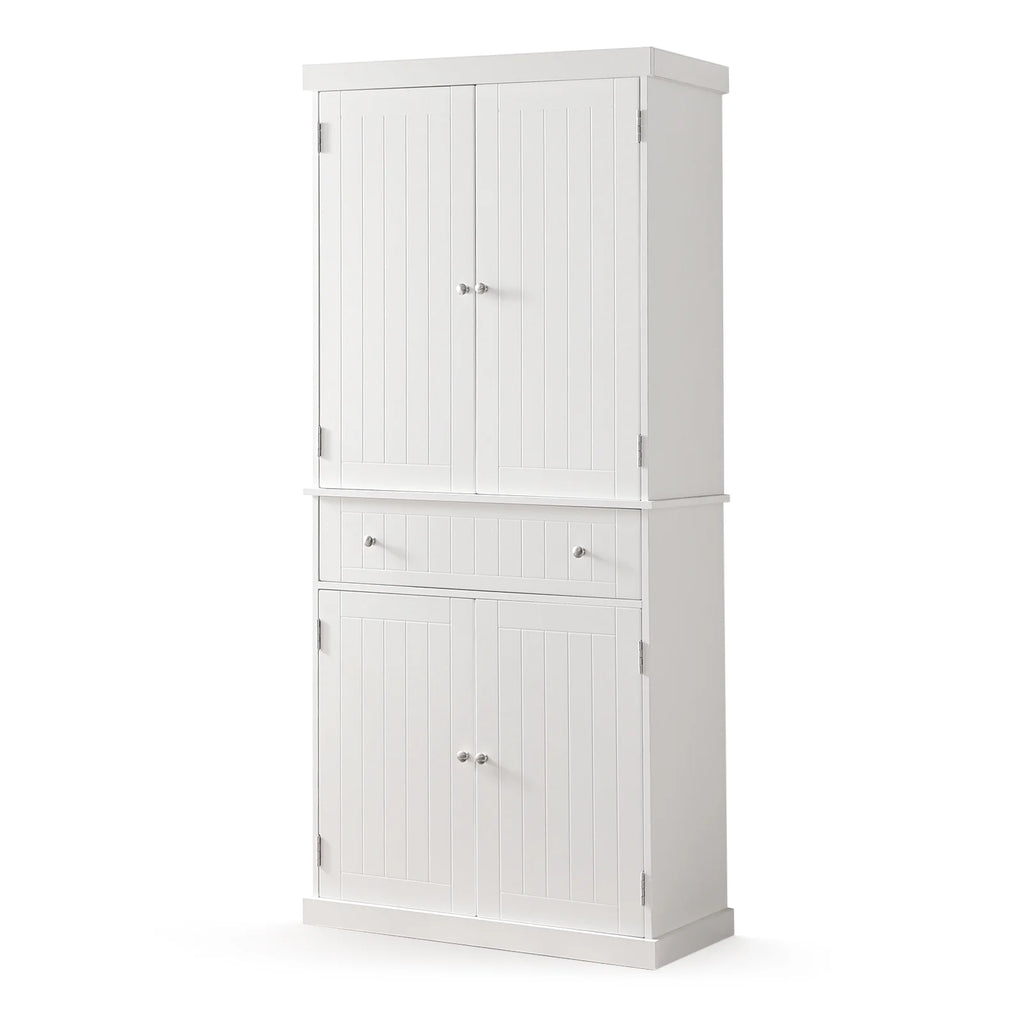 White Tall Freestanding Kitchen Pantry Cabinet with Doors and Adjustable Shelves J4418
