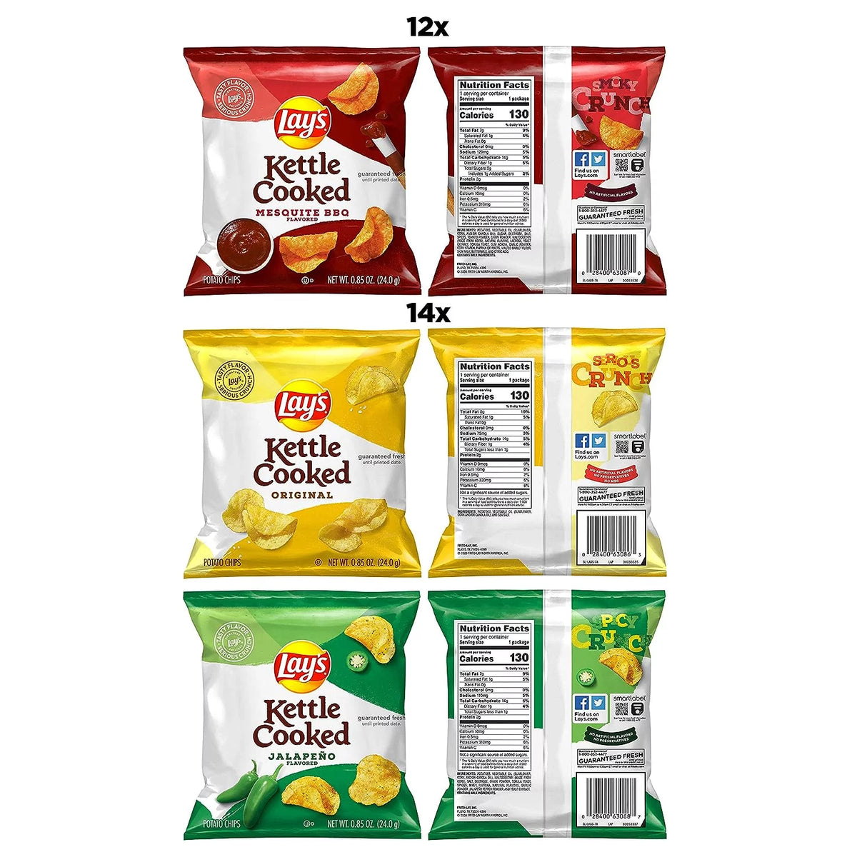 Kettle Cooked Potato Chips Variety Pack, 1 oz Bags, 40 Count D260856