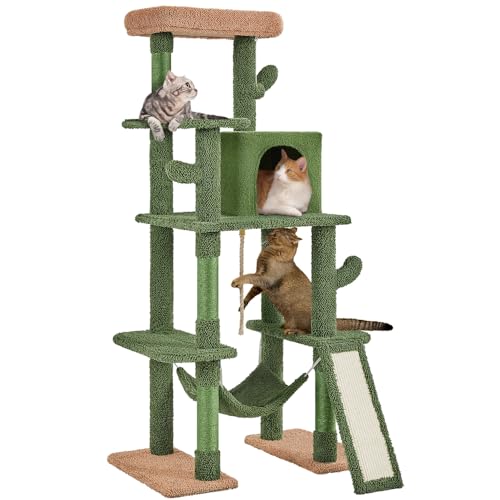 63" H Multi-Level Cat Tree with Sisal-Covered Scratching Posts & Condo & Hammock G98090