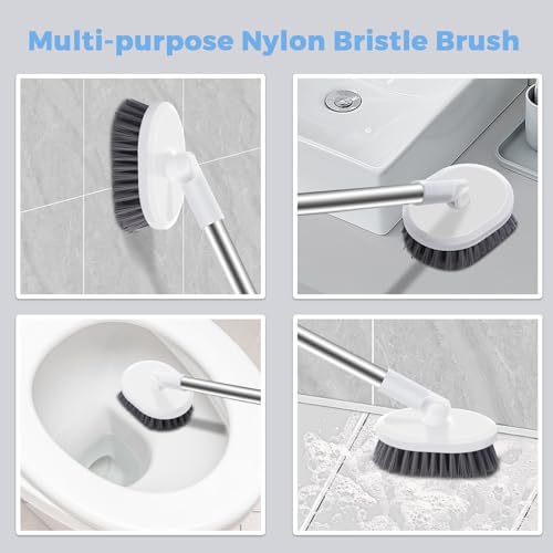 2-Way Toilet Brush with Ventilated Holder Silicone and Bristle Brushes with Aluminum Handle E92210