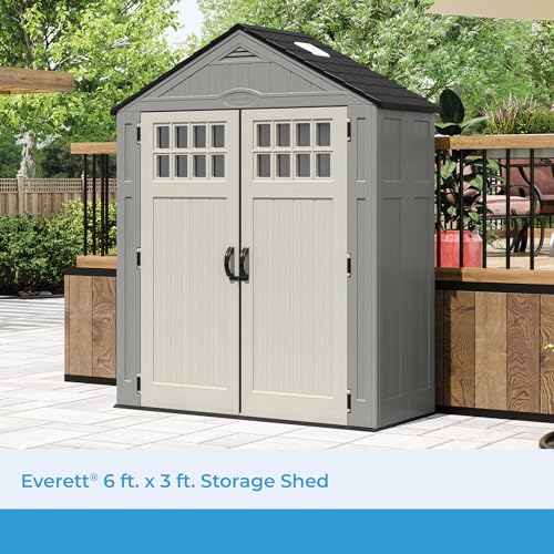 Heavy-Duty Resin Outdoor Shed with Double Doors and Windows, Dove Gray L5975