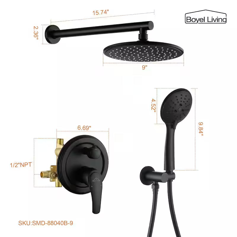 Wall Mount Dual Shower Heads with Pressure Balance Valve in Matte Black P935