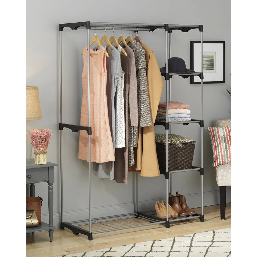 Silver and Black Double Rod Closet System N128255