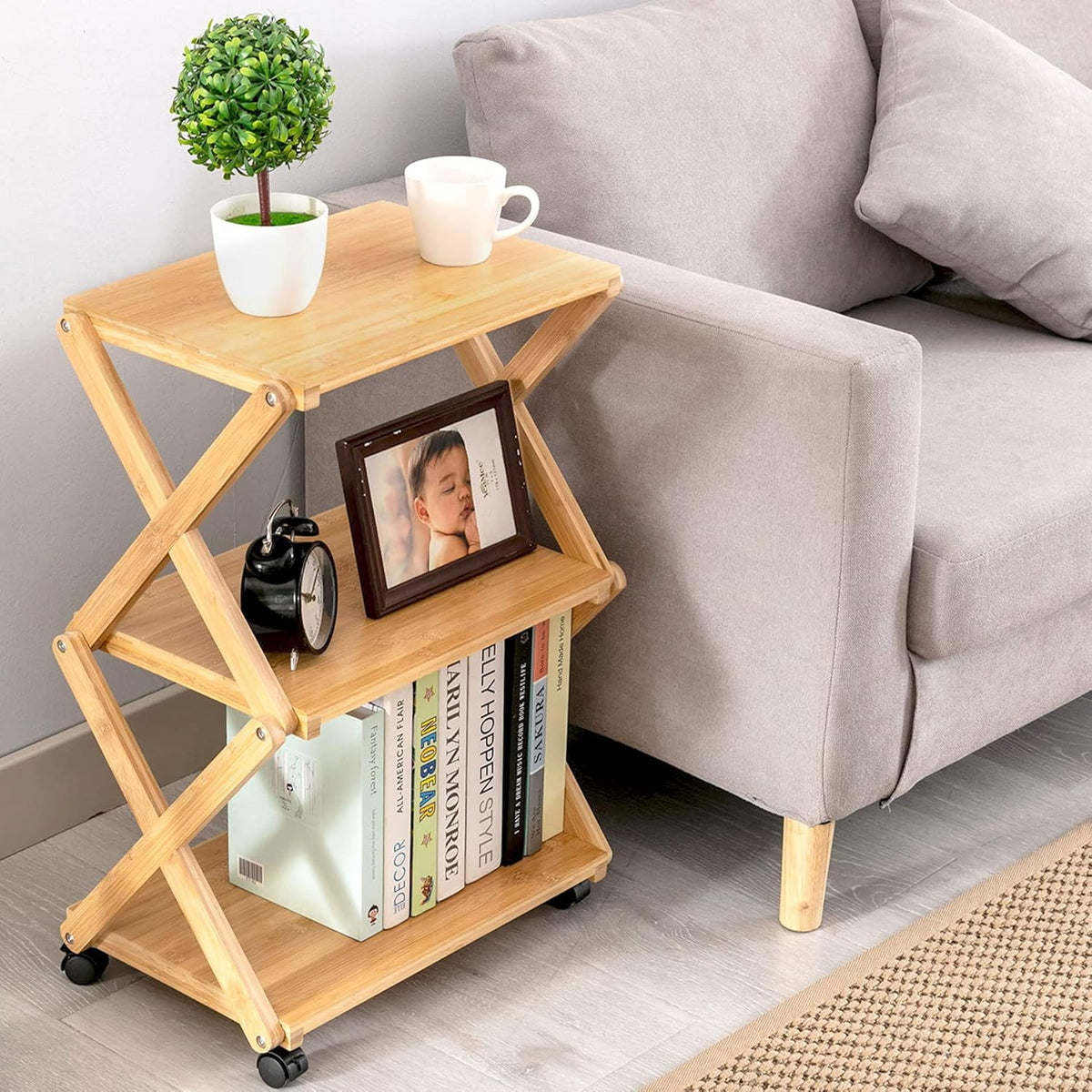 Bamboo 3-Tier Rolling Printer Cart with Storage T2487
