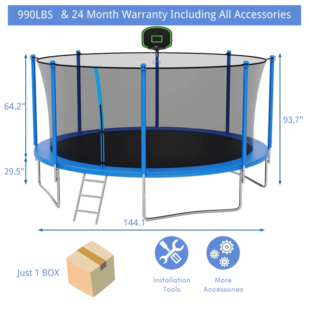 16FT Outdoor Trampoline with Basketball Hoop and Ladder K2043