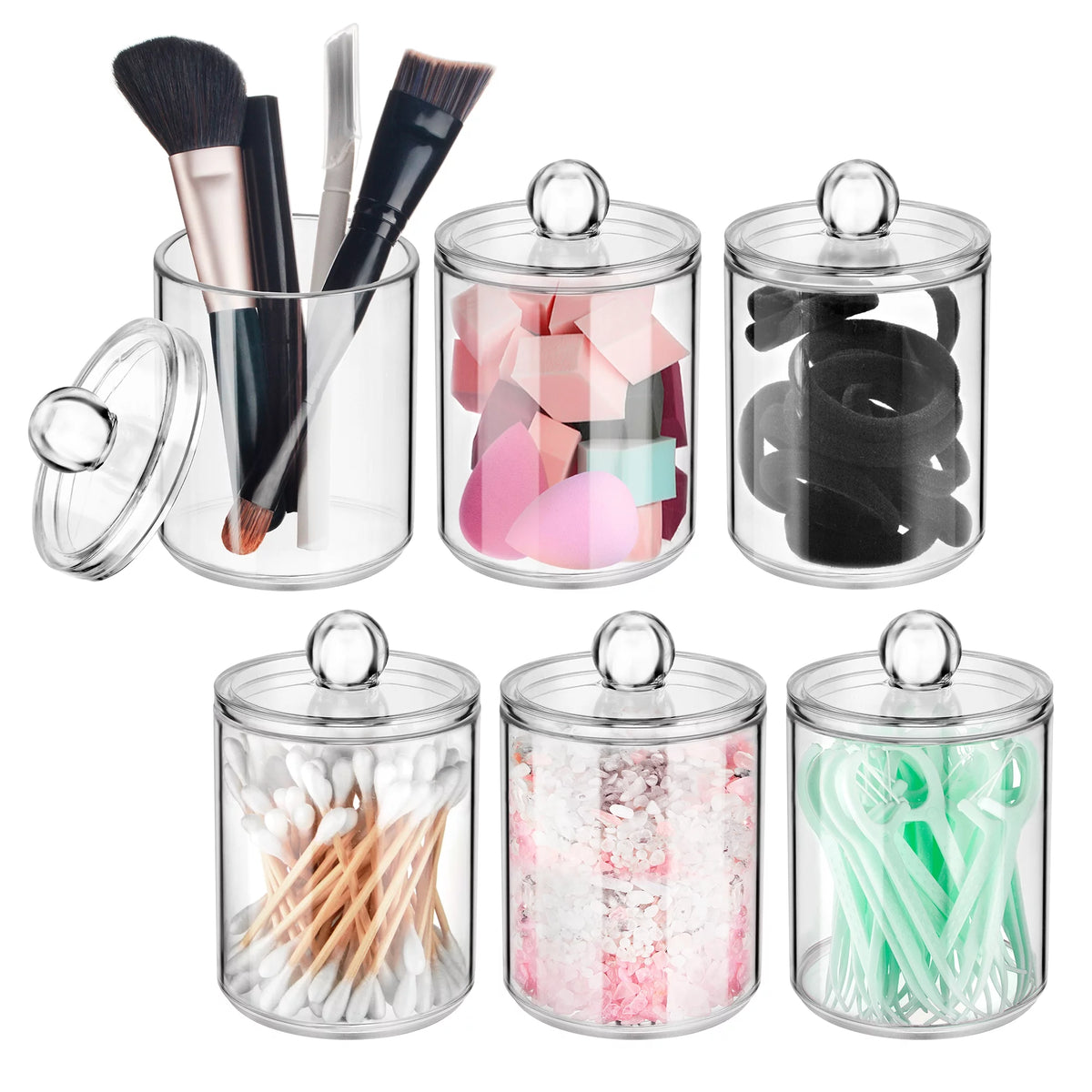 6 Pcs Cotton Swab Ball Pad Holder Clear Makeup Organizer S146