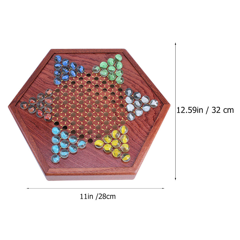 Chinese Checkers Wooden Board Game with Drawer Glass Marbles M810