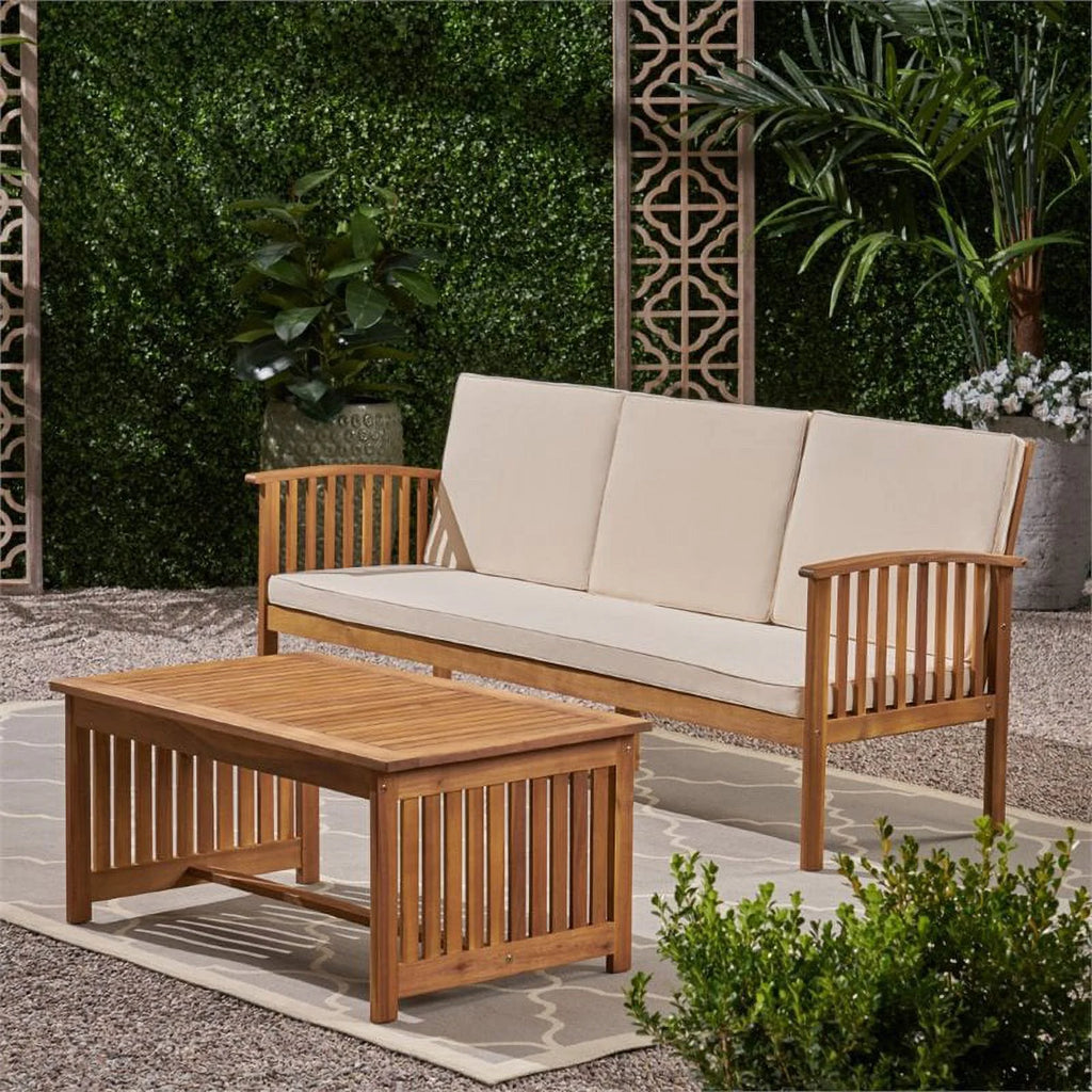 2 Piece Outdoor Acacia Wood Sofa Set Z543362