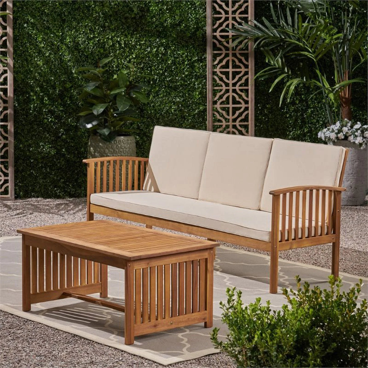 2 Piece Outdoor Acacia Wood Sofa Set Z543362