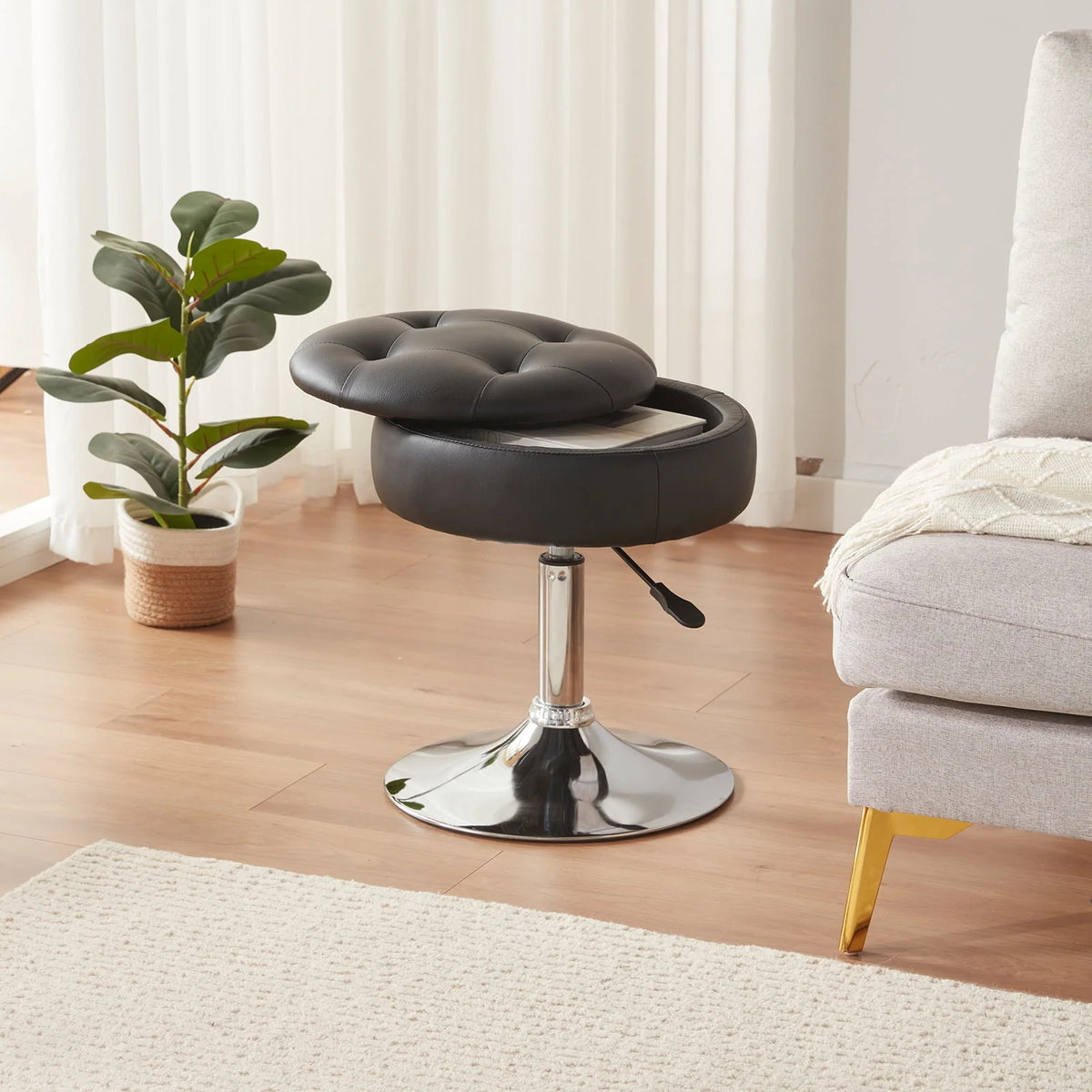 White Swivel PU Leather Vanity Stool Q354
