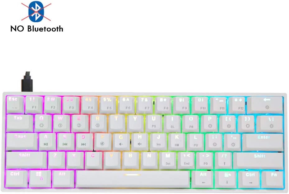White 61 Keys Hot Swappable 60% Mechanical Keyboard with RGB Backlit Doubleshot ABS Keycaps J836