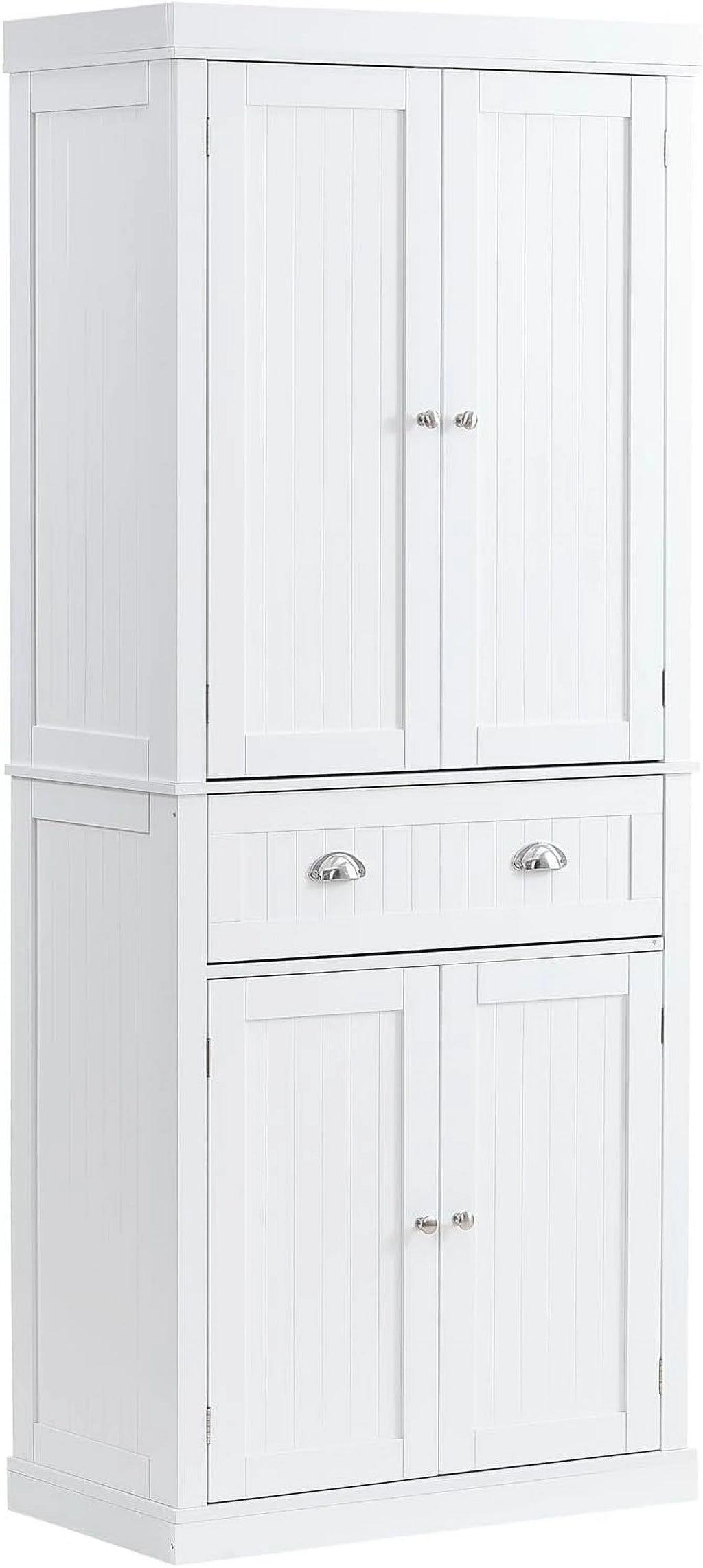 72" Pearl White Utility Cabinet with Doors Drawer and 3 Adjustable Shelves V3183
