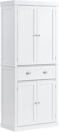 72" Pearl White Utility Cabinet with Doors Drawer and 3 Adjustable Shelves V3183