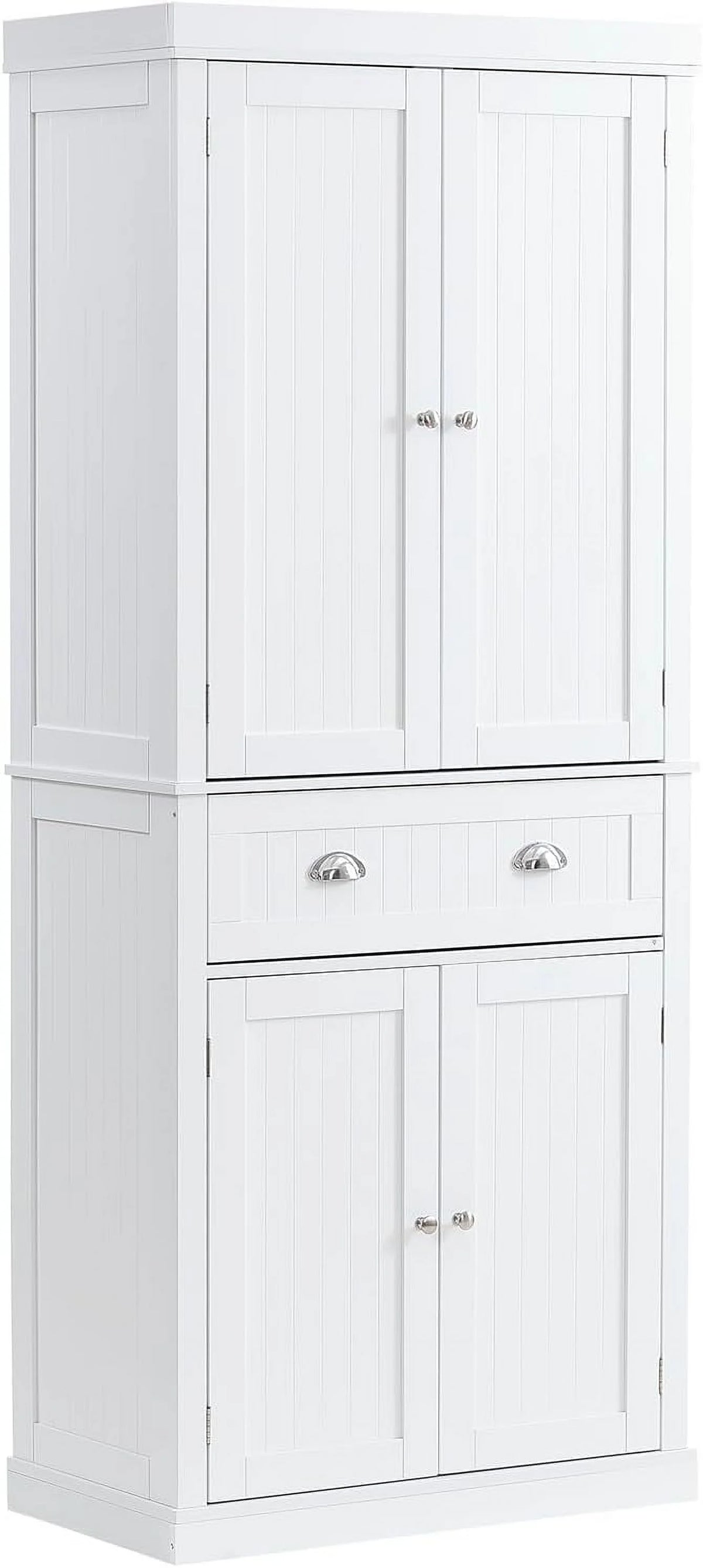 72" Pearl White Utility Cabinet with Doors Drawer and 3 Adjustable Shelves V3183