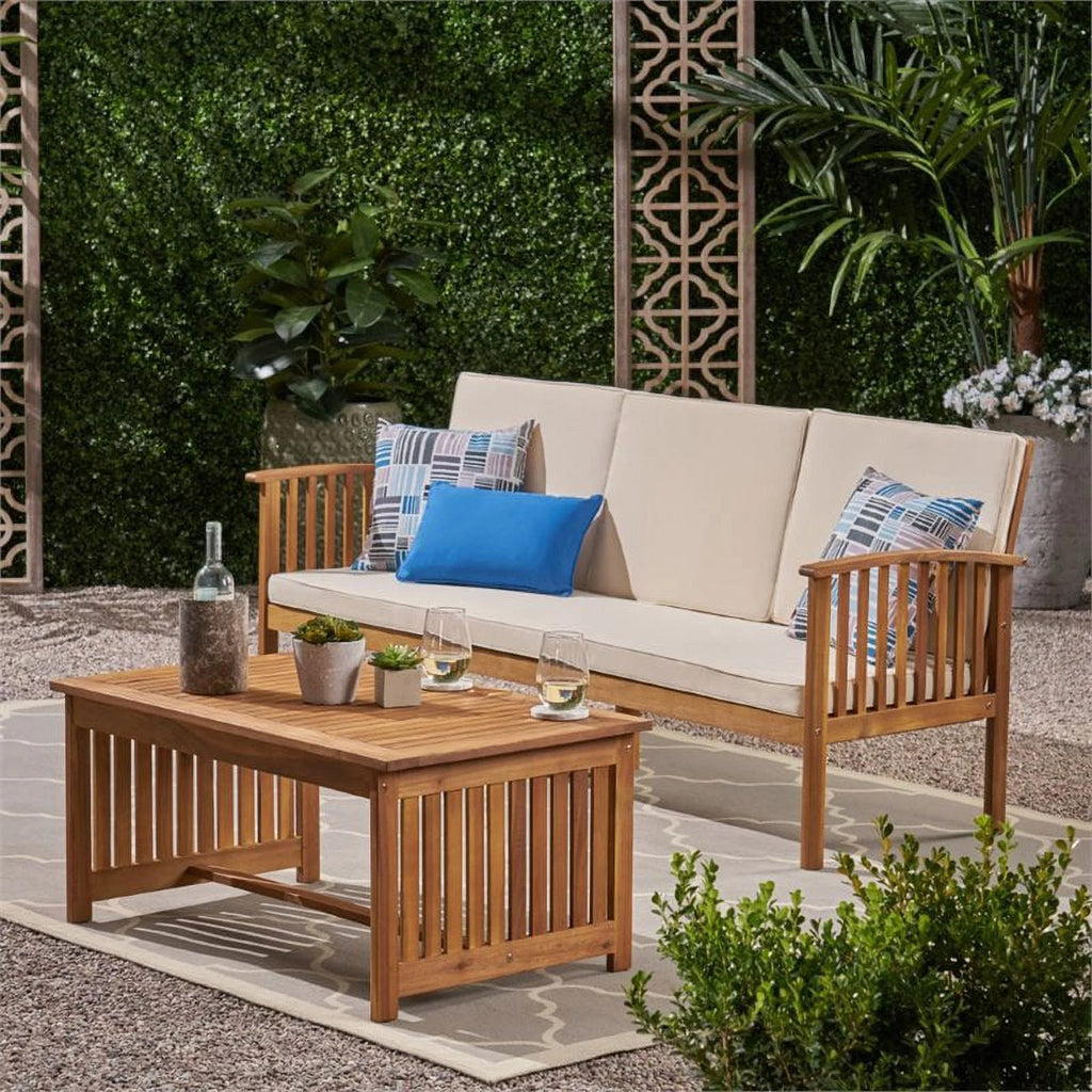 2 Piece Outdoor Acacia Wood Sofa Set Z543362