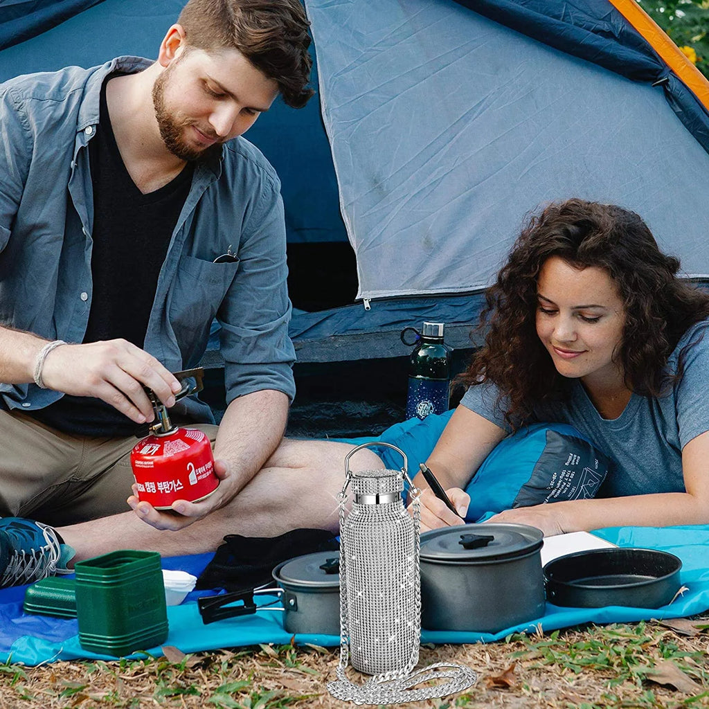 Silver Stainless Steel Insulated Water Bottle with Chain S3661