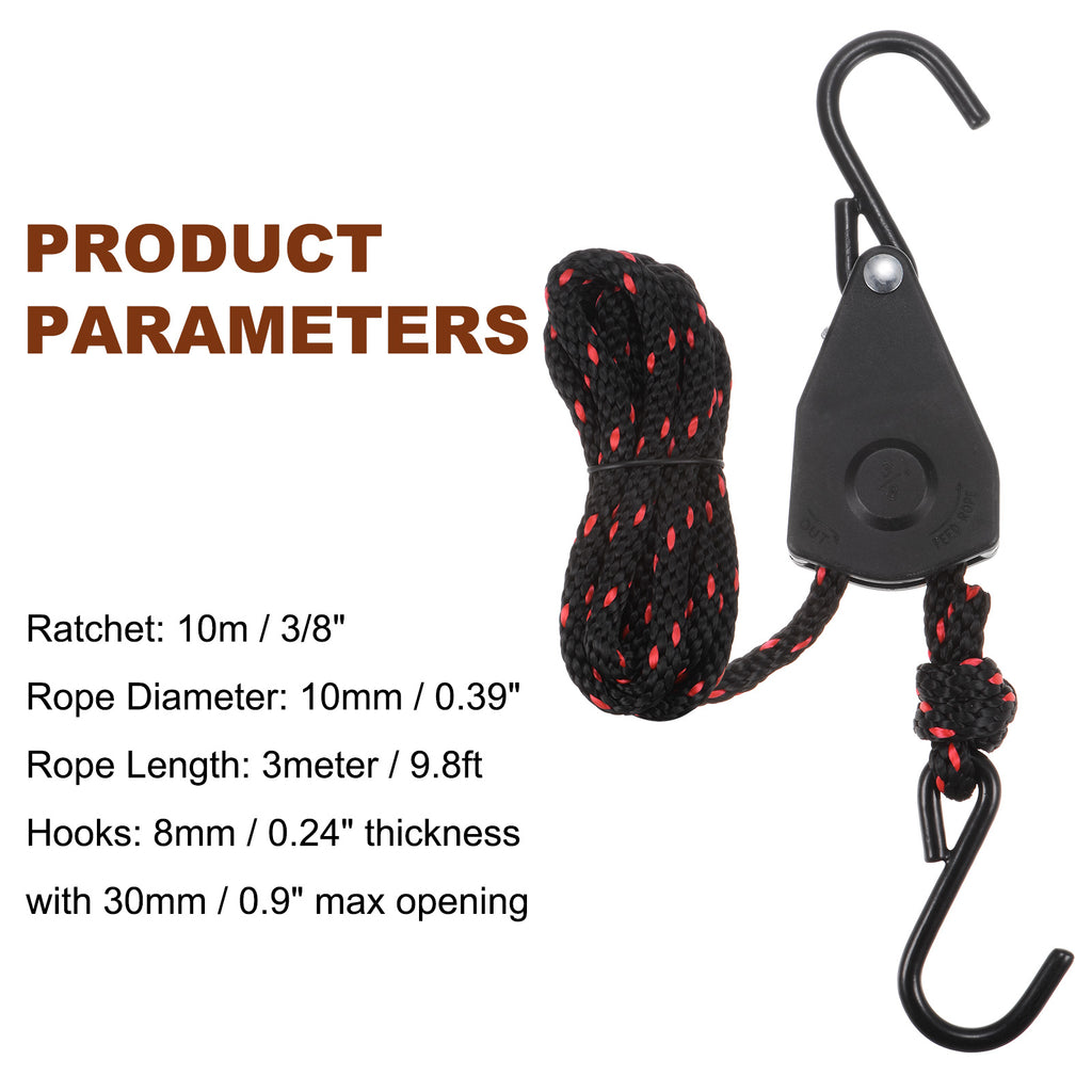 3/8" (10mm) Tie Down Ratchet Rope Hanger Metal Gear 9.8ft (3meter) Strap J969