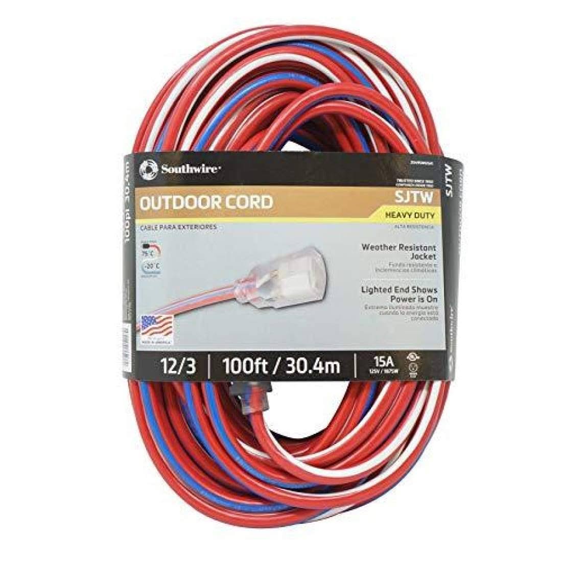 100-Feet 12/3 Extension Cord with Lighted End Z341