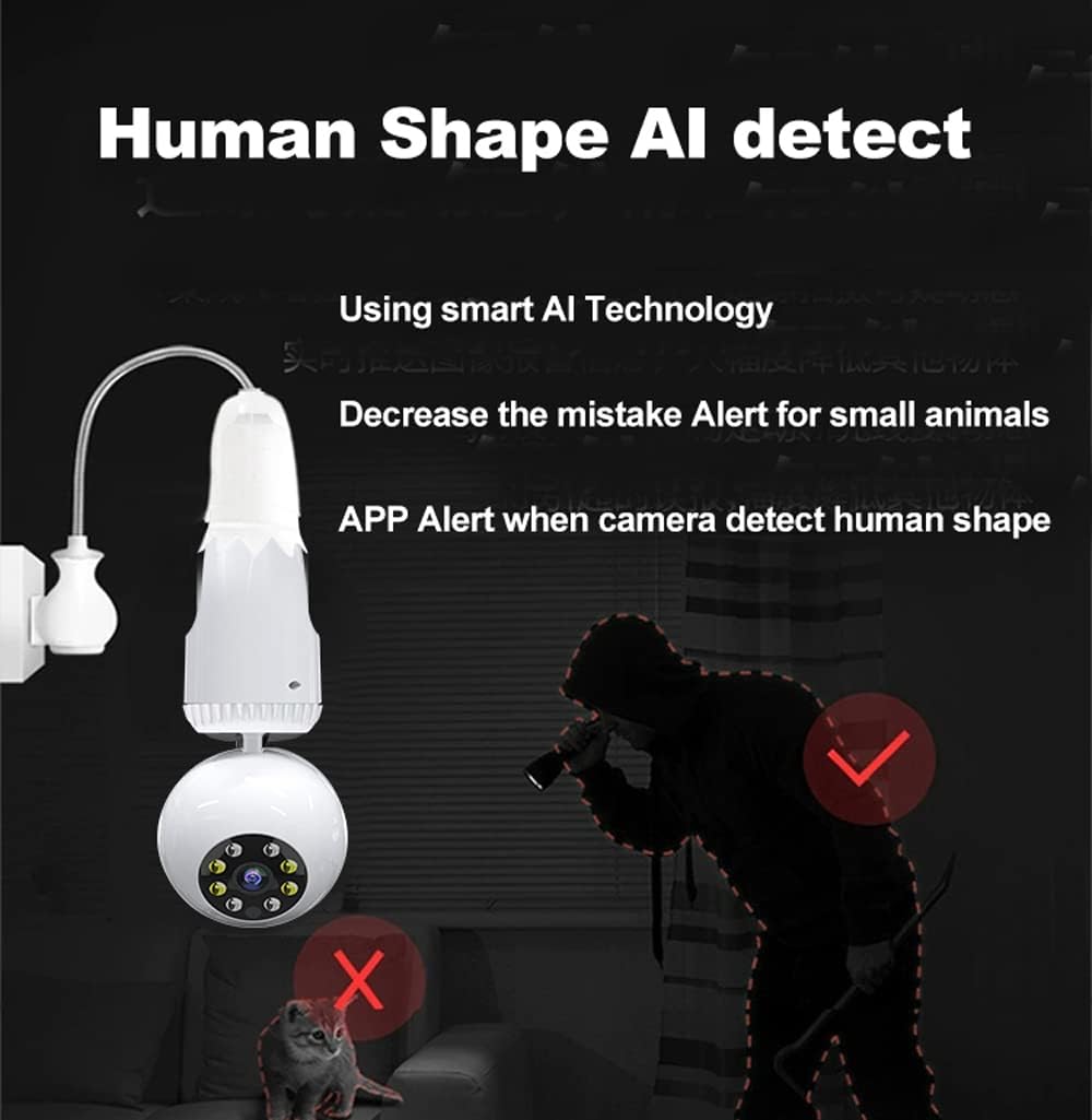 2MP 1080P Wireless Lightbulb Powered PTZ Security Camera with E27 Bulb Connector, Pack of 2 I44126