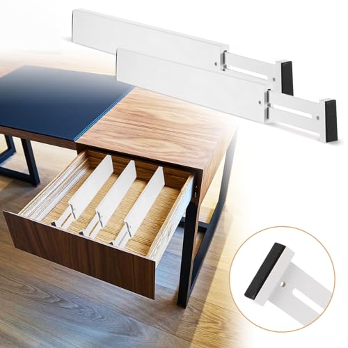 12 Pcs Bamboo Drawer Dividers Adjustable 2.4" High 17"-22" White X723151