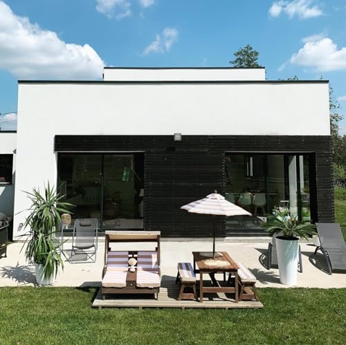 Outdoor Wooden Table & Bench Set with Cushions and Umbrella O160427