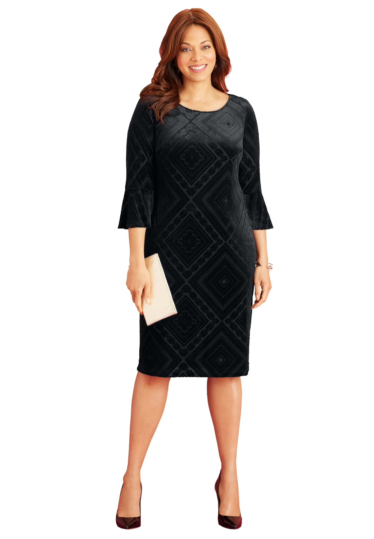 Velvet Burnout Bell Sleeve Dress Z531728