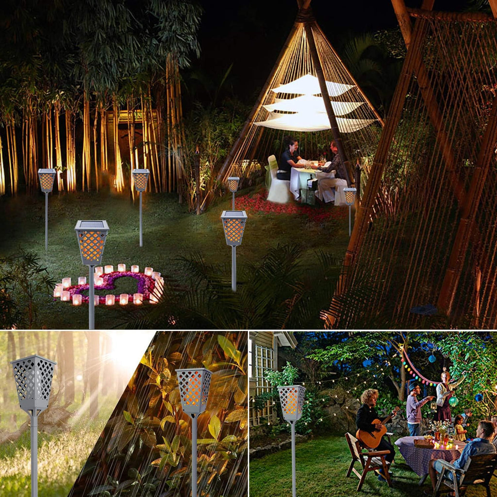 Solar Torch Lights with Flickering Flame, 96 LED Waterproof Grey Y36578