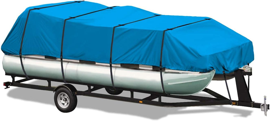 Pontoon Boat Cover, Waterproof 600D Polyester Trailerable, 17 ft to 20 ft Long, Blue E61293