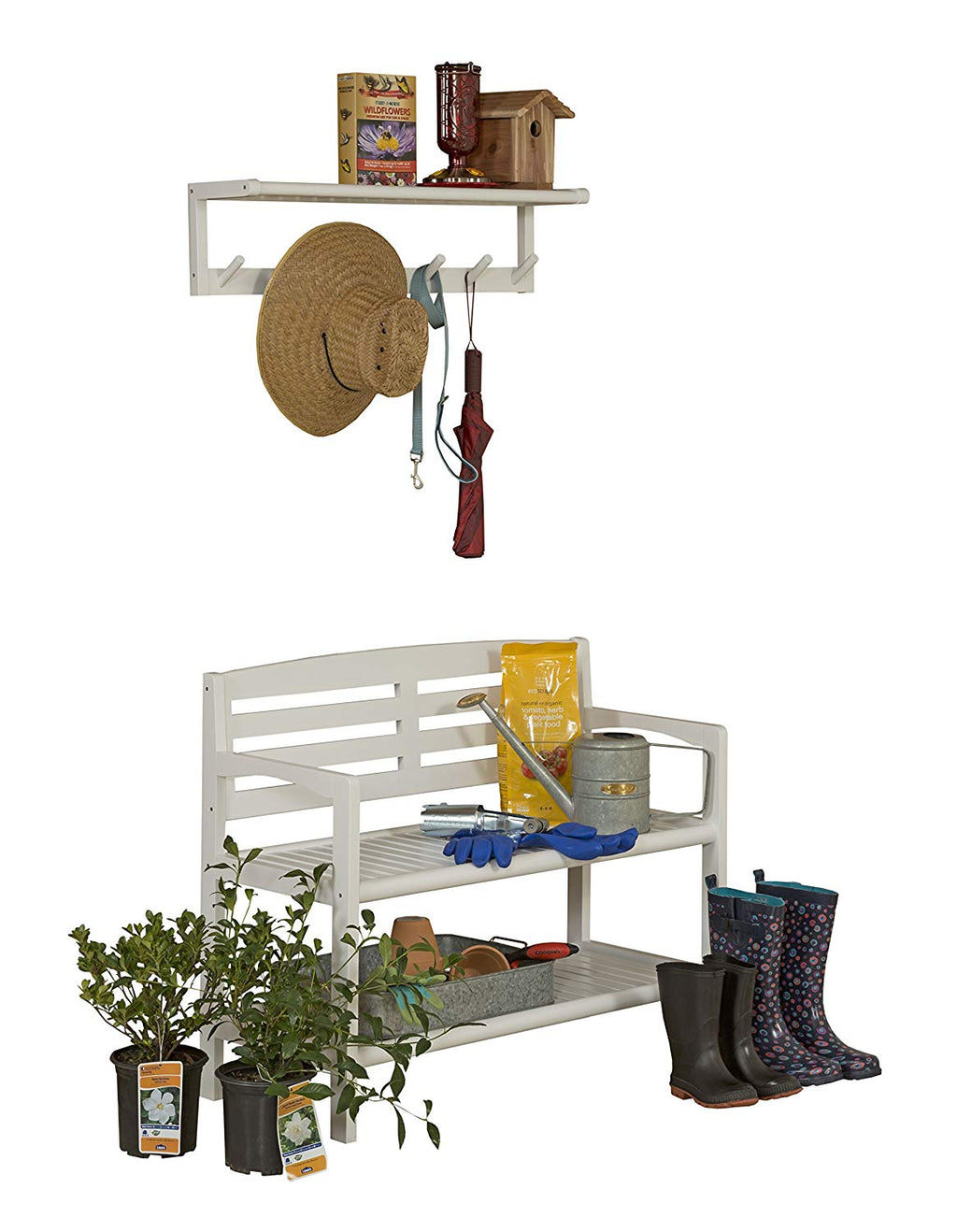 Solid Birch Wood Bench with Back F70392