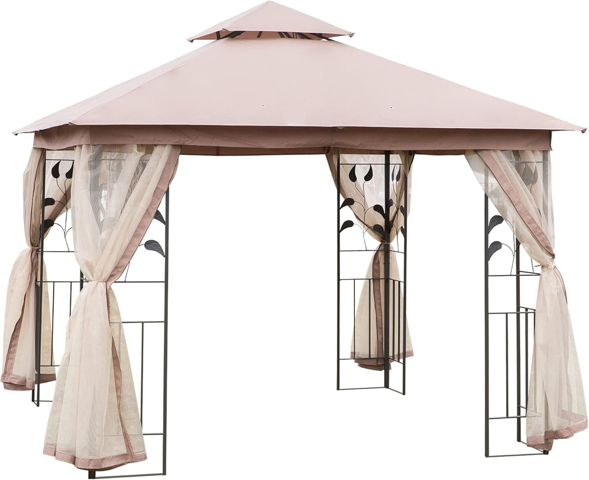 Grey 10' x 10' Outdoor Patio Gazebo Canopy with Steel Frame V94791