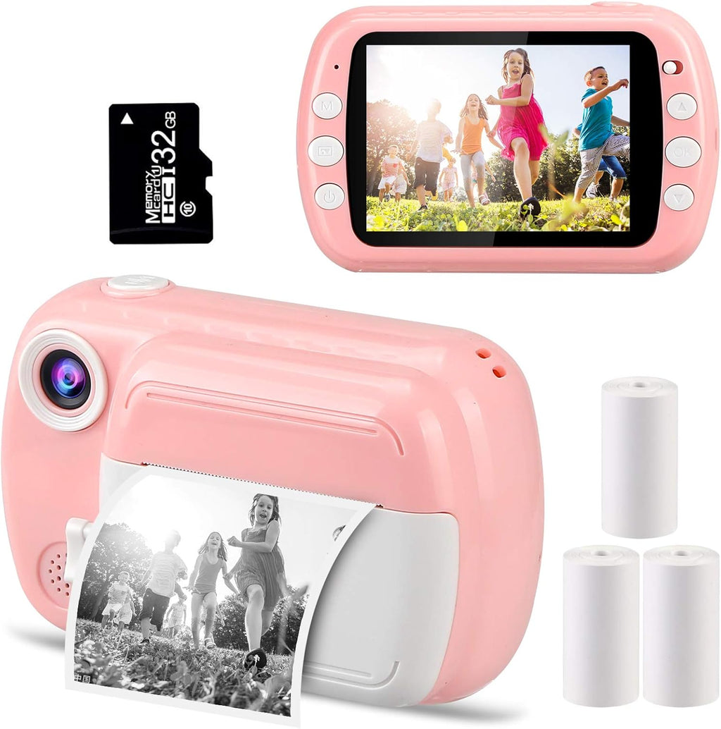 Instant Camera with 3.5-inch Screen, 1080p HD Video, 4 Rolls Printing Paper, 32GB Card E771569