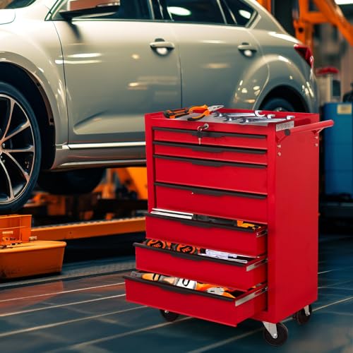 6-Drawer Rolling Metal Tool Chest with Wheels and Keyed Locking D952